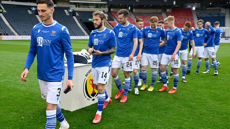 St Johnstone players collect their medals after the 2021 Scottish Cup final win over Hibernian at Hampden Park