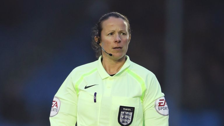 Referee Stacey Pearson during the Women&#39;s Super League match at SportNation.bet Stadium, Solihull.