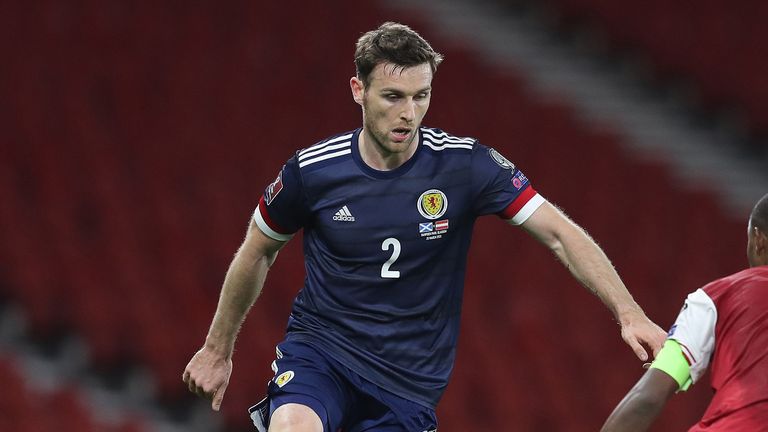 Scotland&#39;s Stephen O&#39;Donnell (left) and Austria&#39;s David Alaba in action during the FIFA 2022 World Cup qualifying match at Hampden Park, Glasgow.