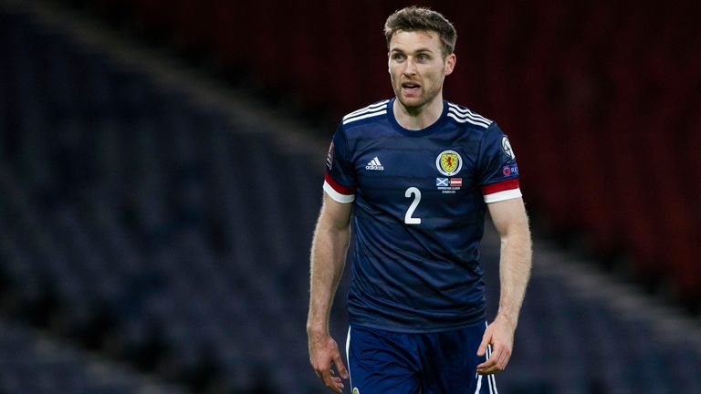 SNS - GLASGOW, SCOTLAND - MARCH 25: Stephen O'Donnell in action for Scotland during a World Cup qualifier between Scotland and Austria at Hampden Park, on March 25, 2021, in Glasgow, Scotland. (Photo by Craig Williamson / SNS Group)