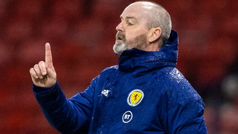 GLASGOW, SCOTLAND - MARCH 25: Scotland manager Steve Clarke during a World Cup qualifier between Scotland and Austria at Hampden Park, on March 25, 2021, in Glasgow, Scotland. **Please note images are FREE for first use** (Photo by Alan Harvey / SNS Group)