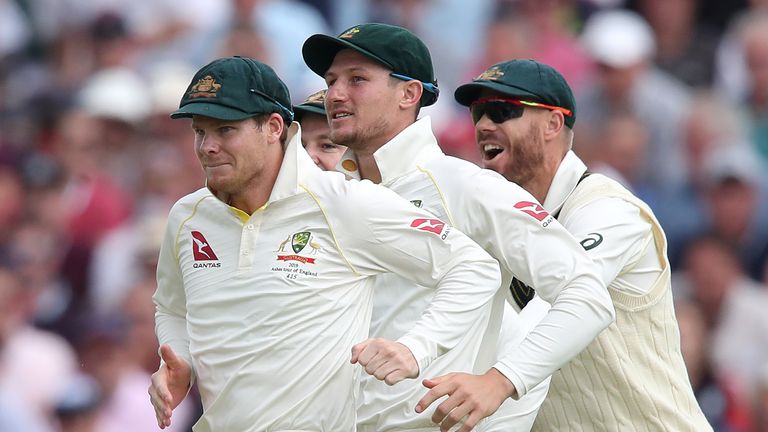 PA - Steve Smith (left), Cameron Bancroft and David Warner (right)