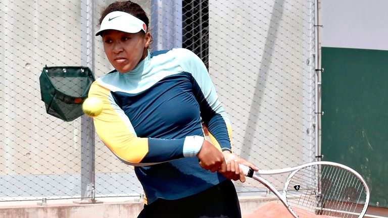 Japanese Naomi Osaka attends a practice session prior to the opening of the French Open Tennis in Paris on May 29, 2021.