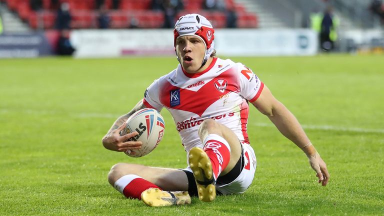 St Helens v Salford Red Devils - Betfred Super League - Totally Wicked Stadium
St Helens' Theo Fages scores their second try of the match during the Betfred Super League match at The Totally Wicked Stadium, St Helens. Picture date: Monday May 17, 2021.