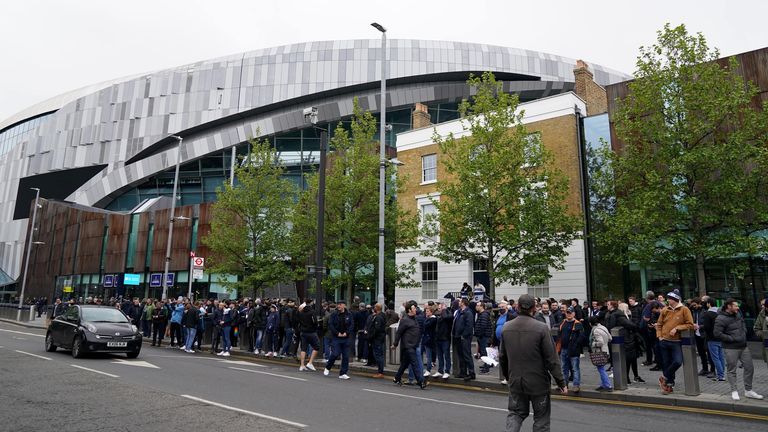 PA - Fans protest outside Tottenham Hotspur Stadium