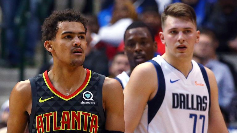 Atlanta Hawks' Trae Young and Dallas Mavericks' Luka Doncic during a game back in 2018