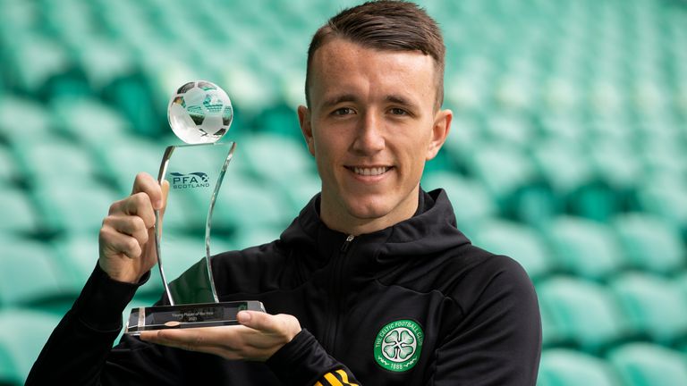 GLASGOW, SCOTLAND - MAY 18: David Turnbull is pictured with his SPFA Young Player of the Year award, on May 18, 2021, in Glasgow, Scotland. (Photo by Craig Williamson / SNS Group)