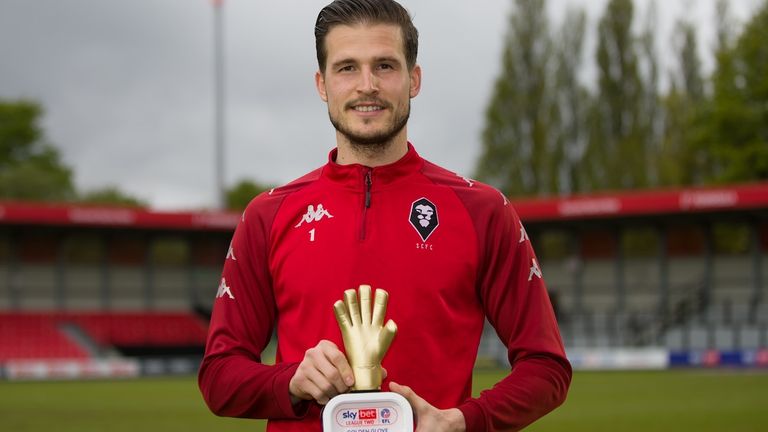 Vaclav Hladky of Salford City won the Golden Gloves award for the Sky Bet League Two 2020/21 season - Mandatory by-line: Howard Harrison/JMP - 08/05/2021 - FOOTBALL - Moor Lane - Salford, England - Salford City v Leyton Orient - Sky Bet League Two