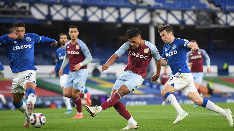 Ollie Watkins scores against Everton at Goodison Park