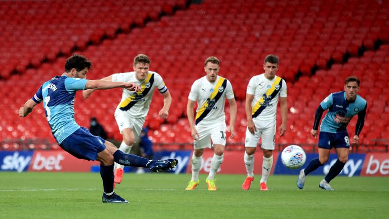 Joe Jacobson's late penalty sent Wycombe to the Championship at Oxford's expense