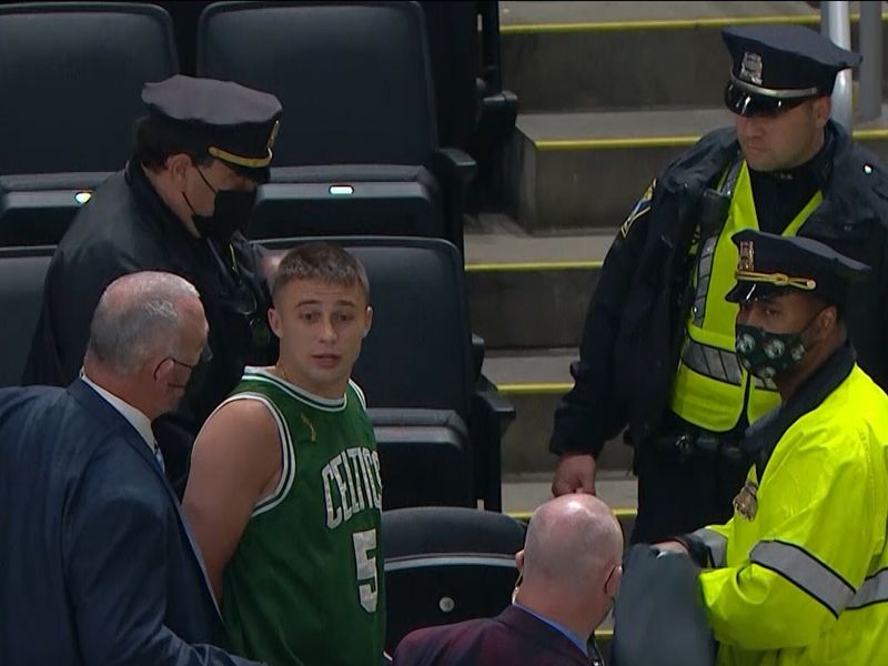 Celtics fan charged after throwing water bottle at Kyrie Irving