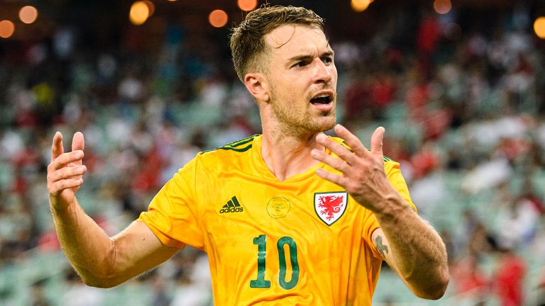 June 16, 2021, Baku, Azerbaijan: Aaron Ramsey of Wales clapping for funs during the UEFA Euro 2020 Championship Group A match between Turkey and Wales on June 16, 2021 in Baku, Azerbaijan. (Credit Image: © Marcio Machado/ZUMA Wire) (Cal Sport Media via AP Images)