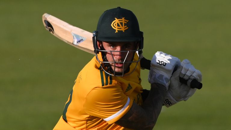 Alex Hales his 11 fours and two sixes in his 60 not out from 24 balls for Notts Outlaws