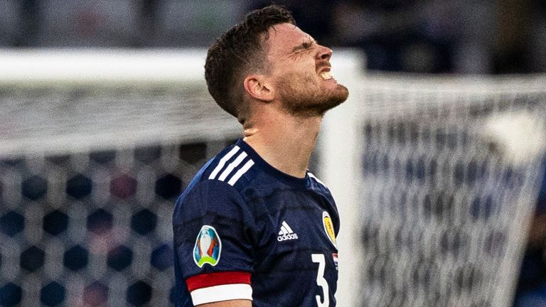 GLASGOW, SCOTLAND - JUNE 22: Andrew Robertson of Scotland during the Euro 2020 match between Croatia and Scotland at Hampden Park, on June 22, 2021, in Glasgow, Scotland.  (Photo by Craig Williamson/SNS Group)
