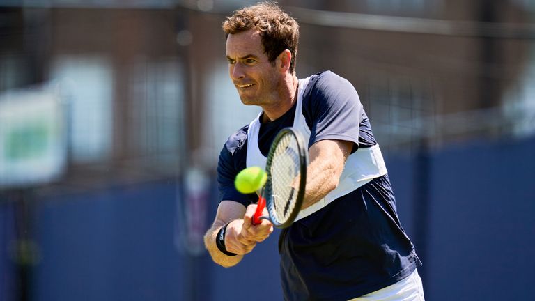 Andy Murray practices during a preview day ahead of the cinch Championship at the Queen's Club, London. Picture date: Sunday June 13, 2021.