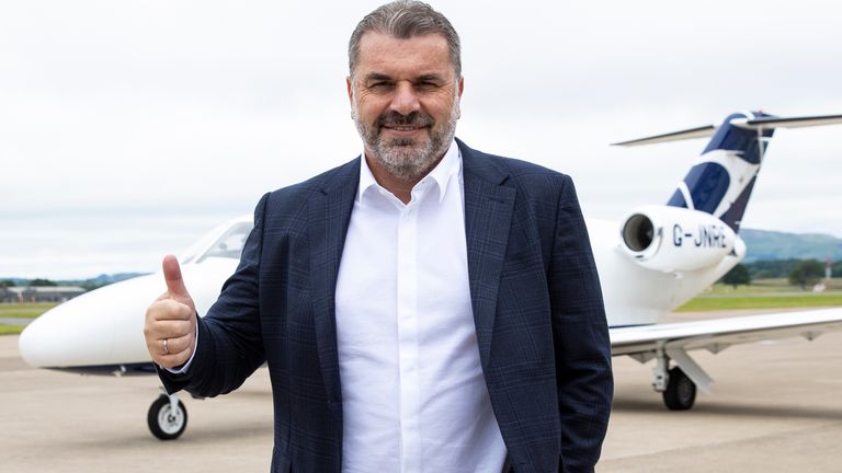 New Celtic manager Ange Postecoglou arrives at Glasgow Airport on Wednesday