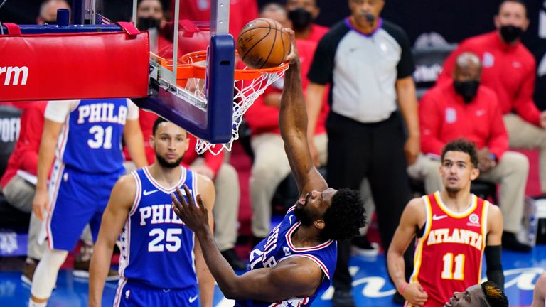 Joel Embiid slammed home as Philadelphia extended their lead over Atlanta in the second quarter.