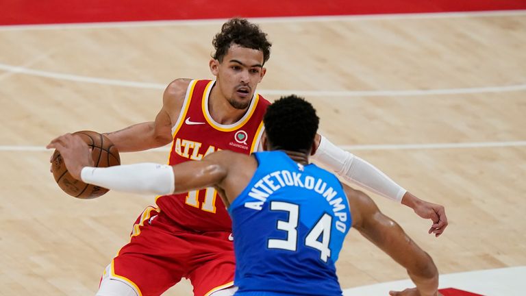 Trae Young&#39;s deep three completed an impressive first half for the Atlanta star against the Milwaukee Bucks.