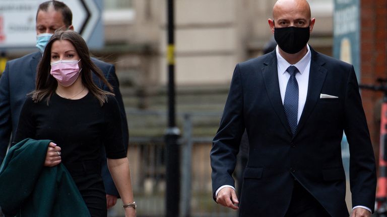 West Mercia Police Constables Benjamin Monk (right) and Mary Ellen Bettley-Smith arrive at Birmingham Crown Court