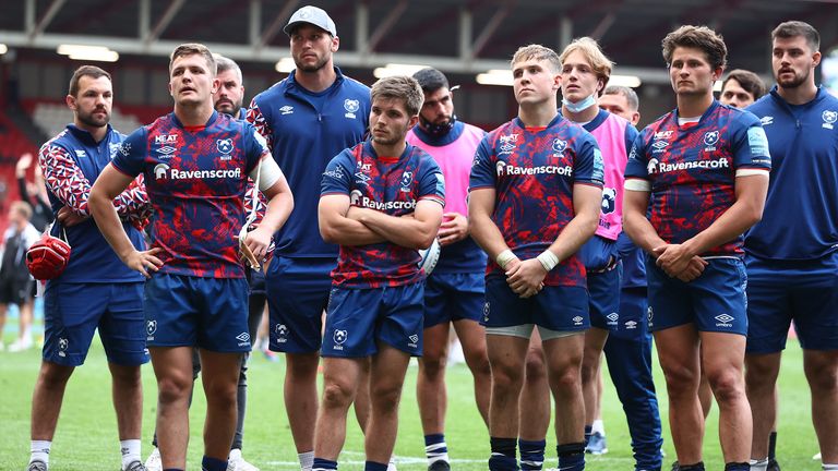 Bristol players look on dejected after their semi-final loss to Quins