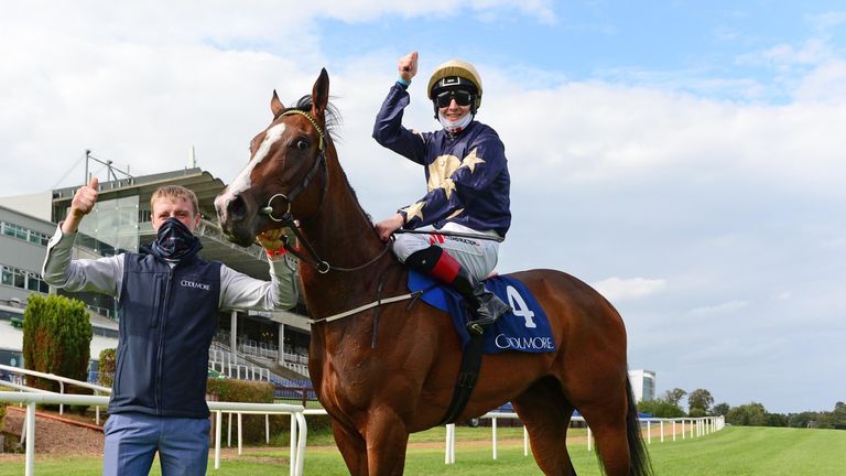 Champers Elysees and Colin Keane after winning the Coolmore America 'Justify' Matron Stakes at Leopardstown