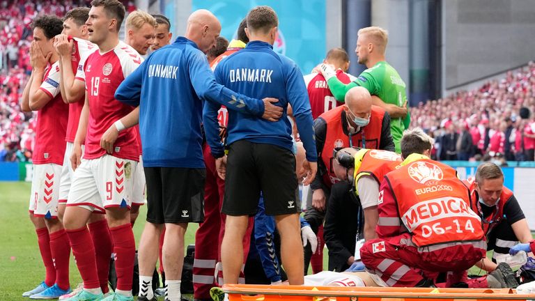 Denmark's medical team attended to Christian Eriksen just before half time