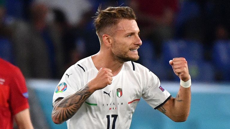 Ciro Immobile puts Italy 2-0 up against Turkey in the Euro 2020 opening match in Rome