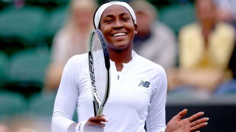 Coco Gauff celebrates after winning her first round ladies' singles match against Francesca Jones on court 2 on day two of Wimbledon at The All England Lawn Tennis and Croquet Club, Wimbledon. Picture date: Tuesday June 29, 2021.