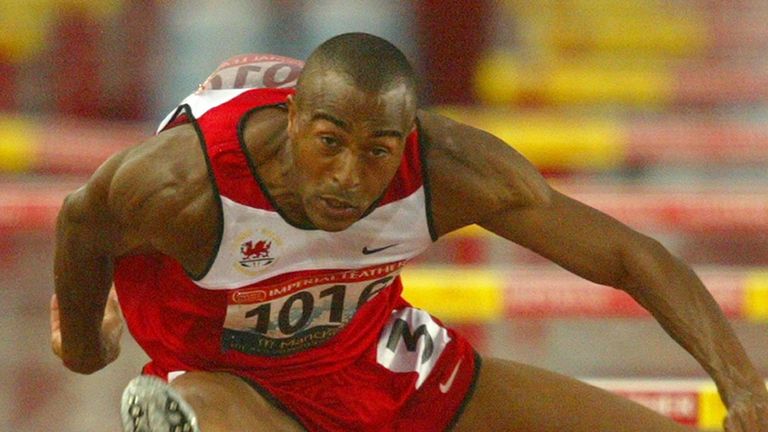 Colin Jackson finished second in the Commonwealth Games 110 metres hurdles final at Manchester 2002