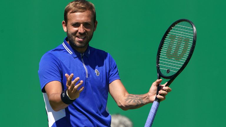 Great Britain's Dan Evans reacts during day five of the Viking Open at Nottingham Tennis Centre. Picture date: Wednesday June 9, 2021.