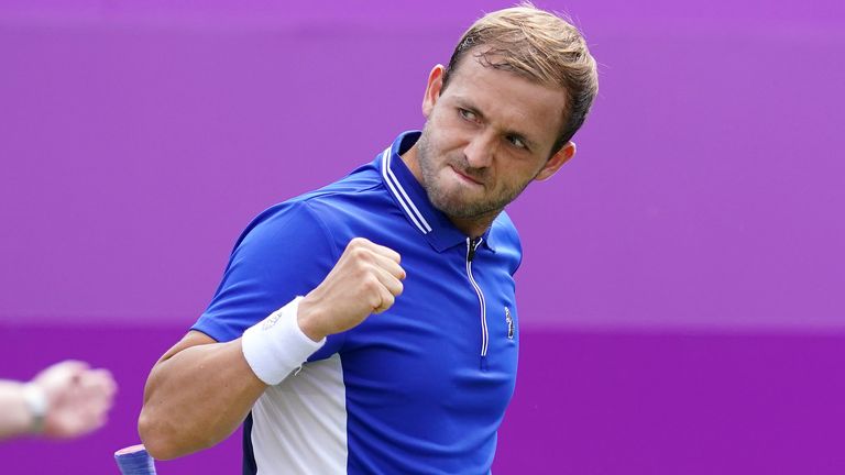 Dan Evans in action against Alexei Popyrin during day two of the cinch Championships at The Queen's Club, London. Picture date: Tuesday June 15, 2021.