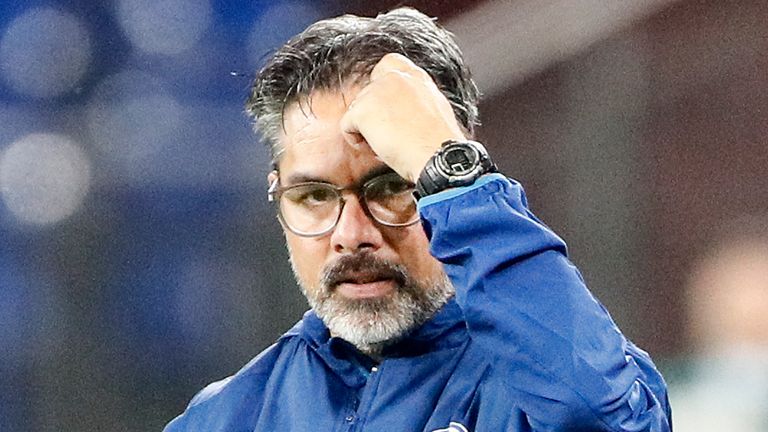 Schalke's head coach David Wagner reacts during the German Bundesliga soccer match between FC Schalke 04 and Werder Bremen in Gelsenkirchen, Germany, Saturday, Sept. 26, 2020. Schalke dismissed Wagner today after a series of 18 consecutive winless matches. (AP Photo/Martin Meissner)