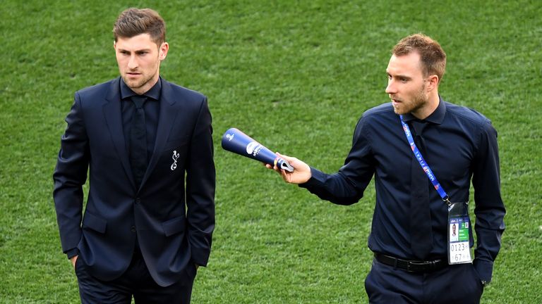 Ben Davies and Christian Eriksen, pictured here before the 2019 Champions League final, played together for six years at Tottenham (PA)