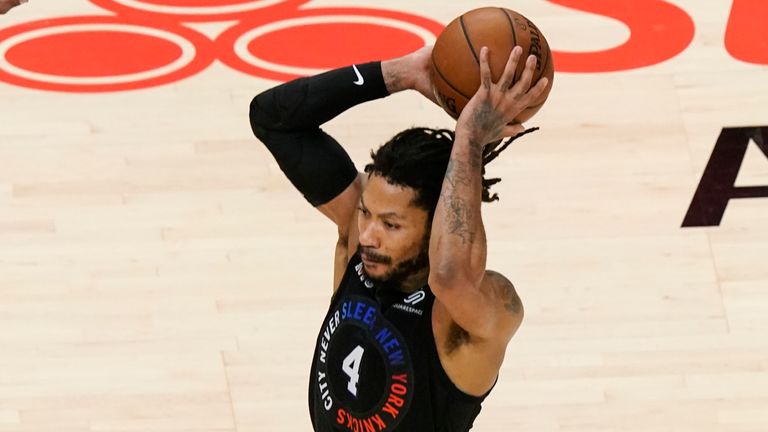 New York Knicks guard Derrick Rose during Game 3 of the NBA basketball first-round playoff series against the Atlanta Hawks