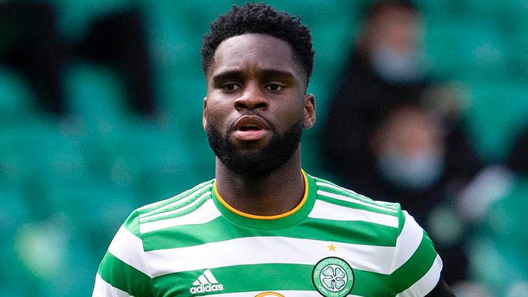 GLASGOW, SCOTLAND - APRIL 10: Odsonne Edouard in action for Celtic during the Scottish Premiership match between Celtic and Livingston at Celtic Park, on April 10, 2021, in Glasgow, Scotland. (Photo by Craig Foy / SNS Group)