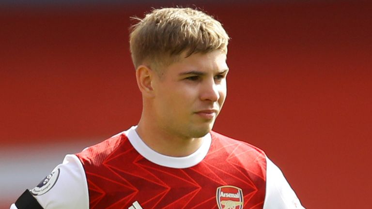 April 18, 2021, London, United Kingdom: London, England, 18th April 2021. Emile Smith Rowe of Arsenal during the Premier League match at the Emirates Stadium, London. Picture credit should read: David Klein / Sportimage(Credit Image: © David Klein/CSM via ZUMA Wire) (Cal Sport Media via AP Images)