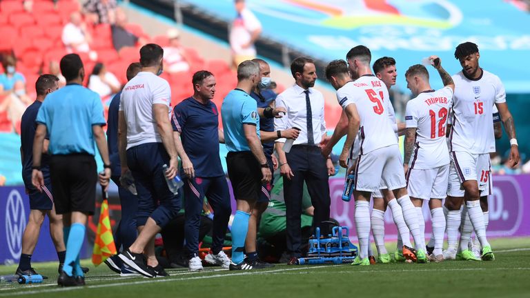 Southgate briefs his players during their win over Croatia
