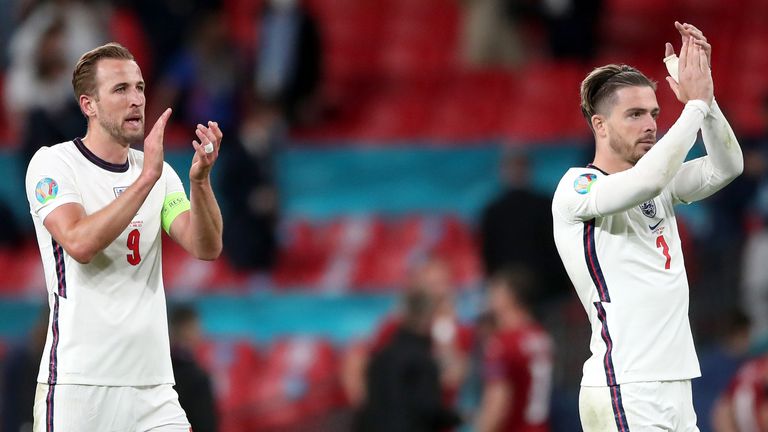 Harry Kane and Jack Grealish applaud the fans after England's win over Czech Republic