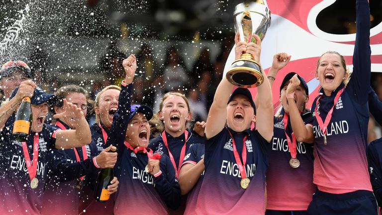 during the ICC Women's World Cup 2017 Final between England and India at Lord's Cricket Ground on July 23, 2017 in London, England.