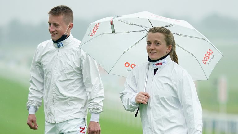 Tom Marquand and Hollie Doyle walk the Epsom course ahead of Oaks day