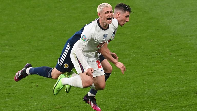 Billy Gilmour challenges Phil Foden during Scotland's draw with England