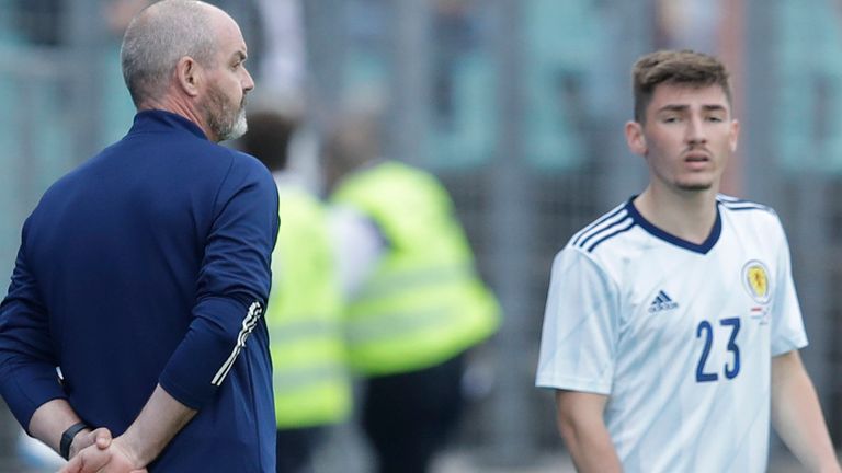 Scotland head coach Steve Clarke (left) with Billy Gilmour