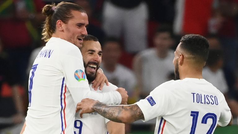 France celebrate a goal against Portugal