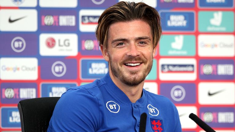 England's Jack Grealish during a news conference at St George's Park