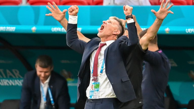 Czech Republic's Jaroslav Silhavy celebrates after the victory