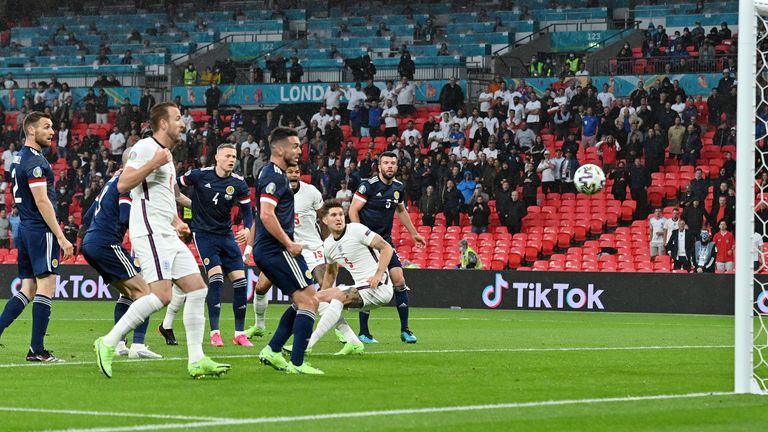 John Stones heads against the post early on