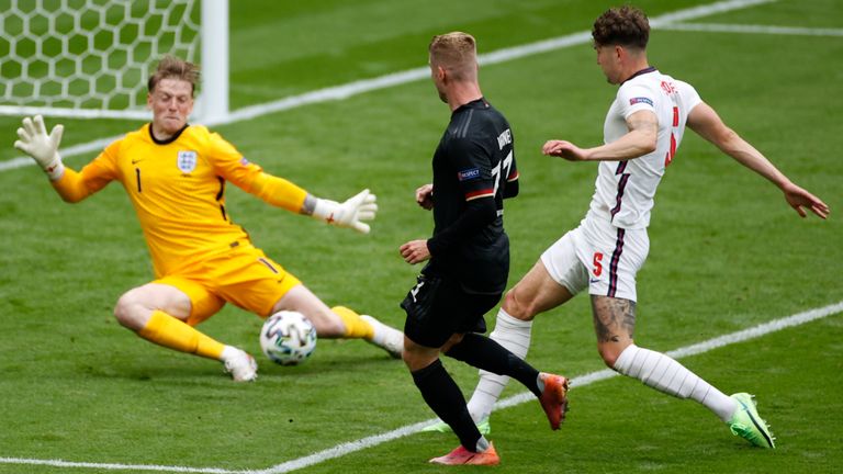 Jordan Pickford denies Timo Werner at Wembley