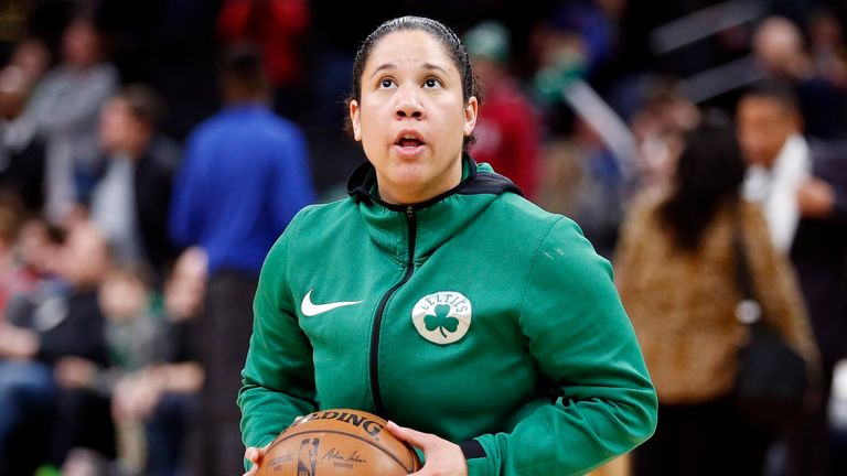 Lawson on the court during her time as Celtics assistant coach (AP)