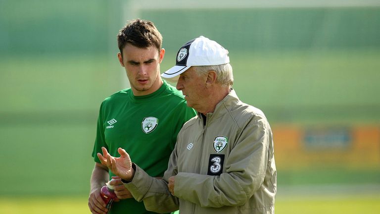 Keith Treacy in conversation with Republic of Ireland manager Giovanni Trapattoni