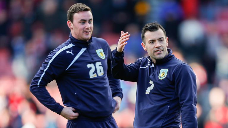 Keith Treacy and Ross Wallace during Burnley&#39;s pre-match warm-up